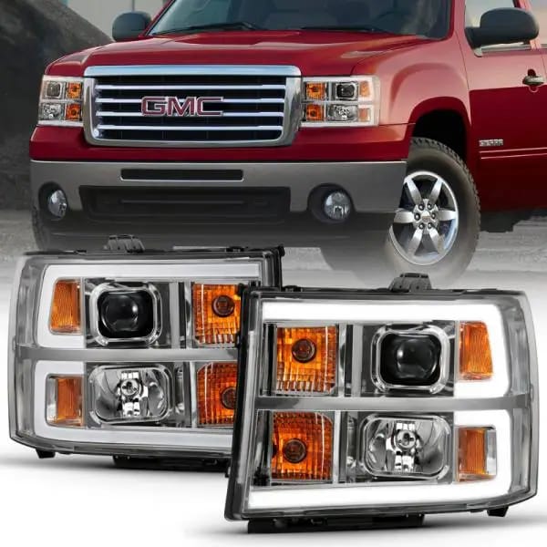 ANZO 2007-2013 GMC Sierra 1500 Projector Headlight Plank Style Chrome w/ Clear Lens Amber thumbnail 2