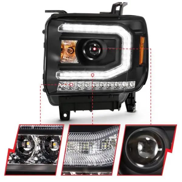 ANZO 2016-2019 GMC Sierra 1500 Projector Headlight Plank Style Black w/ Sequential Amber Signal thumbnail 10