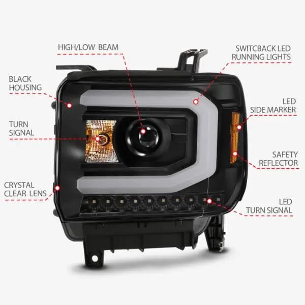 ANZO GMC SIERRA 1500 14-15 2500H/15-19 Projector Headlight Plank Style Black w/ Switchback (Halogen) thumbnail 8
