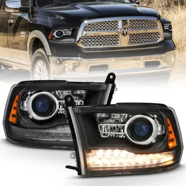 ANZO 2009-2018 Dodge Ram 1500 Projector Headlights Plank Style Halo w/Switchback Matte Black thumbnail 2