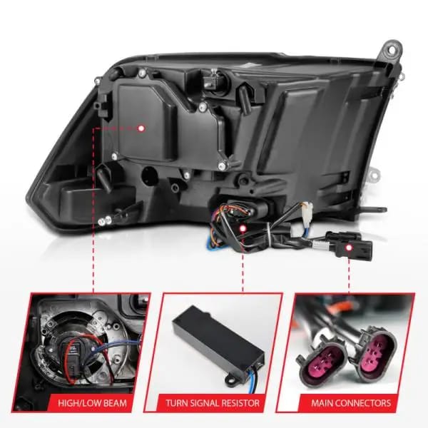 ANZO 2009-2018 Dodge Ram 1500 Projector Headlights Plank Style Halo w/Switchback Matte Black thumbnail 6