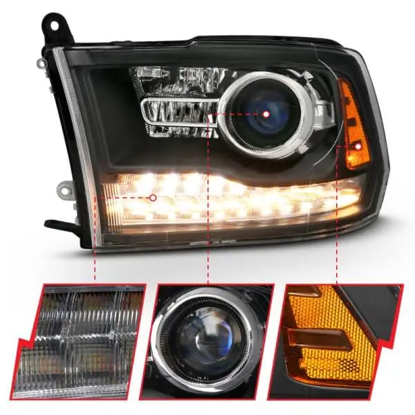 ANZO 2009-2018 Dodge Ram 1500 Projector Headlights Plank Style Halo w/Switchback Matte Black thumbnail 10