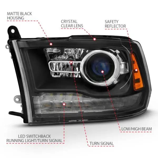 ANZO 2009-2018 Dodge Ram 1500 Projector Headlights Plank Style Halo w/Switchback Matte Black thumbnail 11
