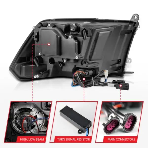 ANZO 2009-2018 Dodge Ram 1500 Projector Headlights Plank Style Halo w/Switchback Matte Black thumbnail 12