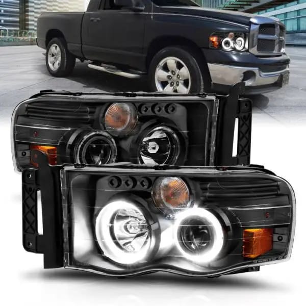 ANZO 2002-2005 Dodge Ram 1500 Projector Headlights w/ Halo Black Clear Amber thumbnail 2