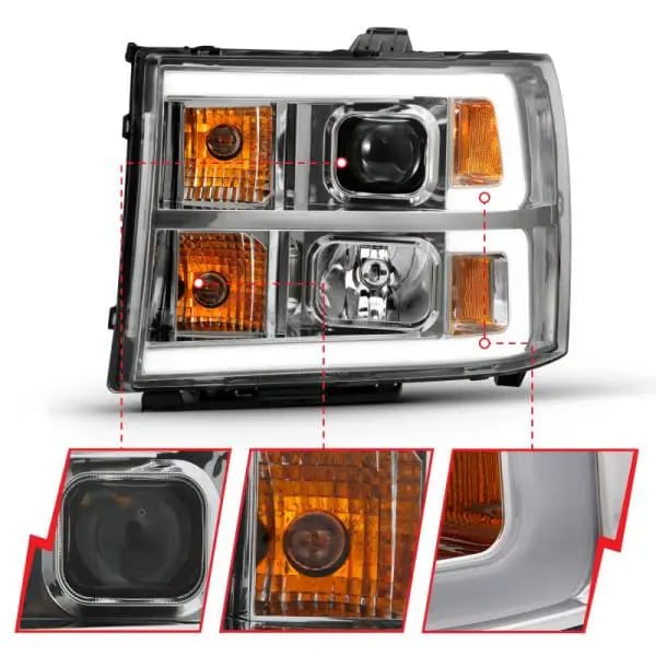 ANZO 2007-2013 GMC Sierra 1500 Projector Headlight Plank Style Chrome w/ Clear Lens Amber thumbnail 4