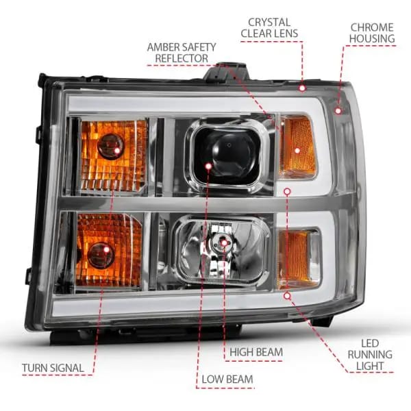ANZO 2007-2013 GMC Sierra 1500 Projector Headlight Plank Style Chrome w/ Clear Lens Amber thumbnail 7