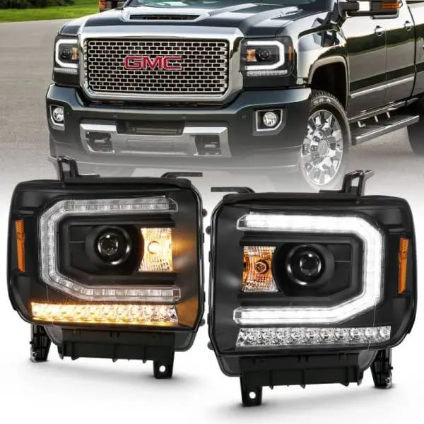 ANZO 2016-2019 GMC Sierra 1500 Projector Headlight Plank Style Black w/ Sequential Amber Signal thumbnail 2