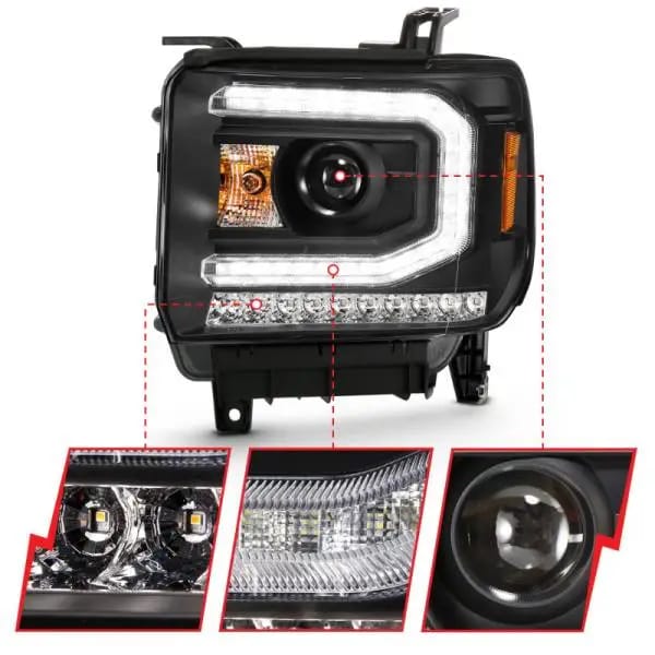 ANZO 2016-2019 GMC Sierra 1500 Projector Headlight Plank Style Black w/ Sequential Amber Signal thumbnail 4