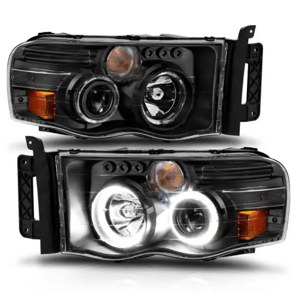 ANZO 2002-2005 Dodge Ram 1500 Projector Headlights w/ Halo Black Clear Amber thumbnail 4
