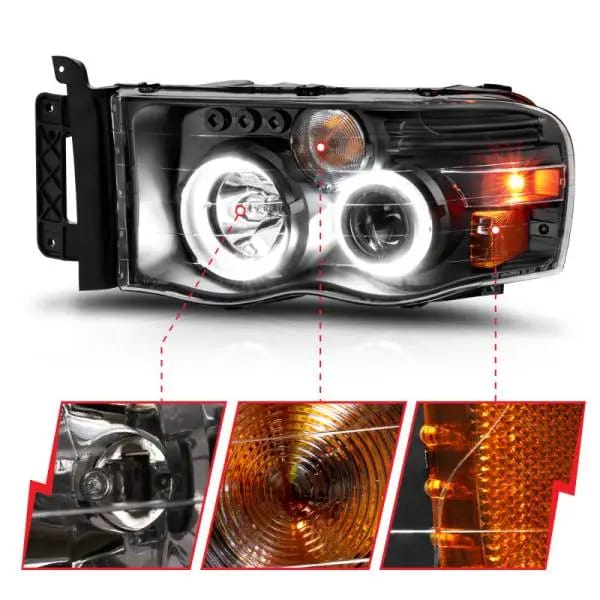 ANZO 2002-2005 Dodge Ram 1500 Projector Headlights w/ Halo Black Clear Amber thumbnail 10