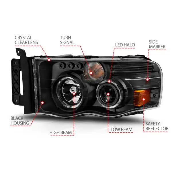 ANZO 2002-2005 Dodge Ram 1500 Projector Headlights w/ Halo Black Clear Amber thumbnail 11