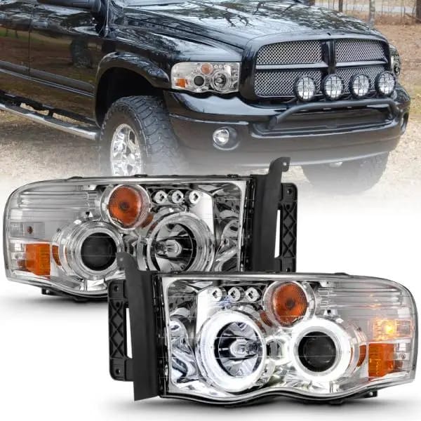 ANZO 2002-2005 Dodge Ram 1500 Projector Headlights w/ Halo Chrome Clear Amber thumbnail 2