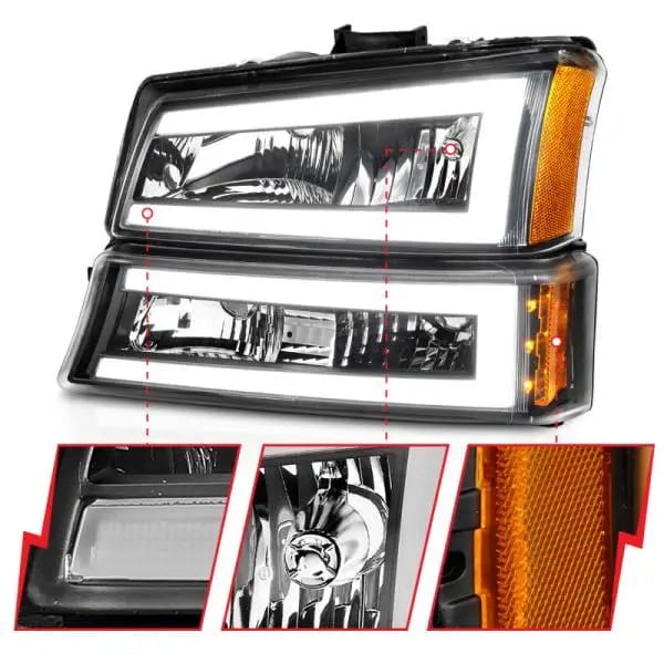 ANZO 2003-2006 Chevrolet Silverado 1500 Crystal Headlights w/ Light Bar Black Housing thumbnail 4
