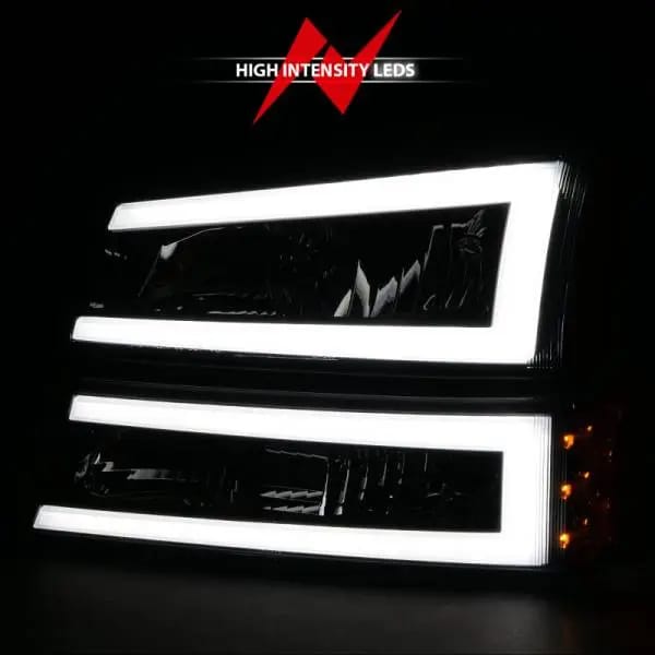 ANZO 2003-2006 Chevrolet Silverado 1500 Crystal Headlights w/ Light Bar Black Housing thumbnail 6