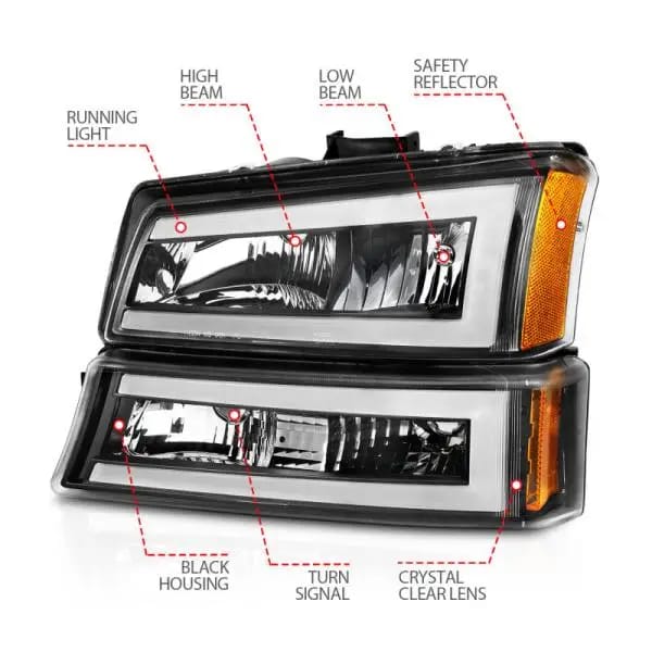 ANZO 2003-2006 Chevrolet Silverado 1500 Crystal Headlights w/ Light Bar Black Housing thumbnail 7