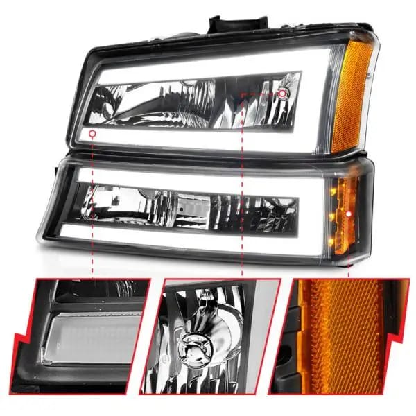 ANZO 2003-2006 Chevrolet Silverado 1500 Crystal Headlights w/ Light Bar Black Housing thumbnail 9