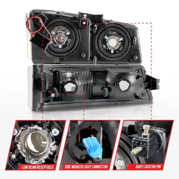 ANZO 2003-2006 Chevrolet Silverado 1500 Crystal Headlights w/ Light Bar Black Housing thumbnail 11