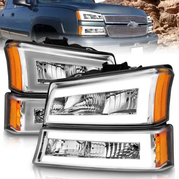 ANZO 2003-2006 Chevrolet Silverado 1500 Crystal Headlights w/ Light Bar Chrome Housing thumbnail 2