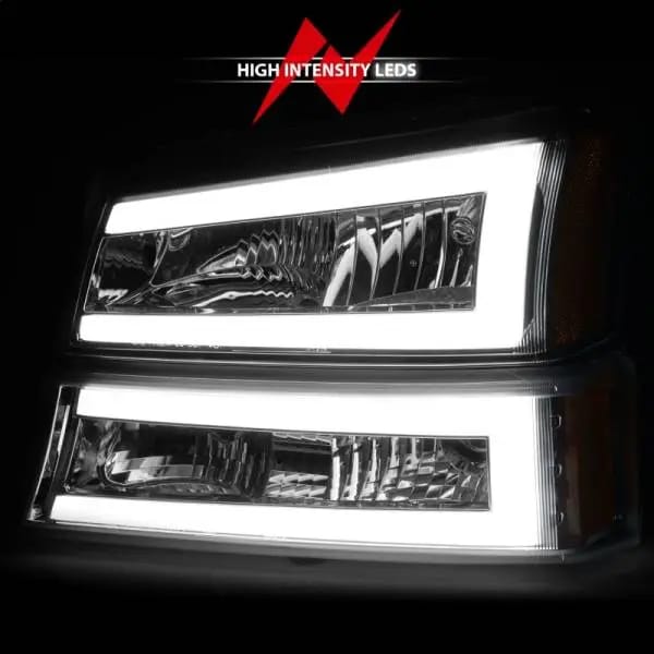 ANZO 2003-2006 Chevrolet Silverado 1500 Crystal Headlights w/ Light Bar Chrome Housing thumbnail 6