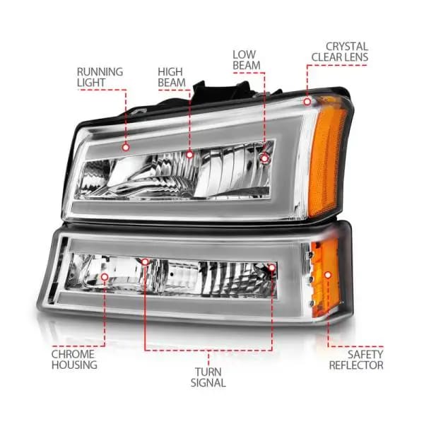 ANZO 2003-2006 Chevrolet Silverado 1500 Crystal Headlights w/ Light Bar Chrome Housing thumbnail 7