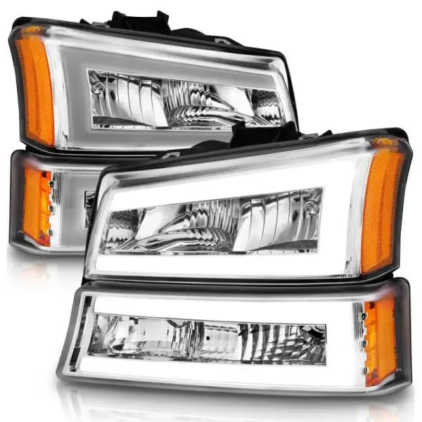 ANZO 2003-2006 Chevrolet Silverado 1500 Crystal Headlights w/ Light Bar Chrome Housing thumbnail 8