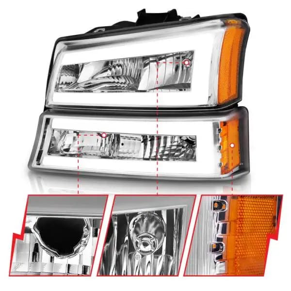 ANZO 2003-2006 Chevrolet Silverado 1500 Crystal Headlights w/ Light Bar Chrome Housing thumbnail 9