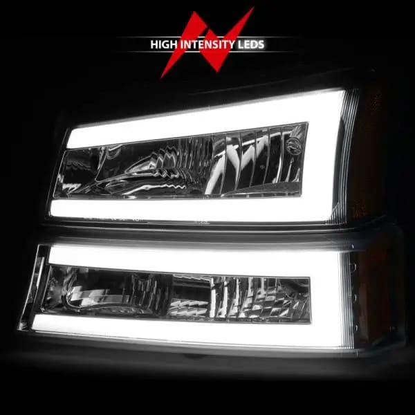 ANZO 2003-2006 Chevrolet Silverado 1500 Crystal Headlights w/ Light Bar Chrome Housing thumbnail 12