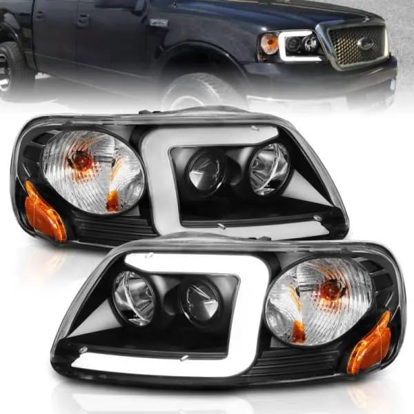 ANZO 1997-2003 Ford F-150 Projector Headlights w/ Light Bar Black Housing thumbnail 2