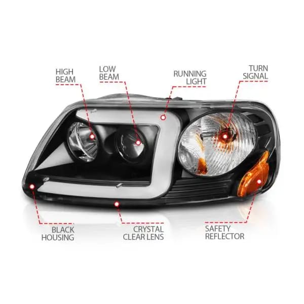 ANZO 1997-2003 Ford F-150 Projector Headlights w/ Light Bar Black Housing thumbnail 7