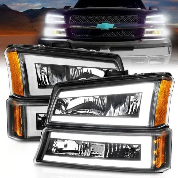 ANZO 2003-2006 Chevrolet Silverado 1500 Crystal Headlights w/ Light Bar Black Housing thumbnail 2