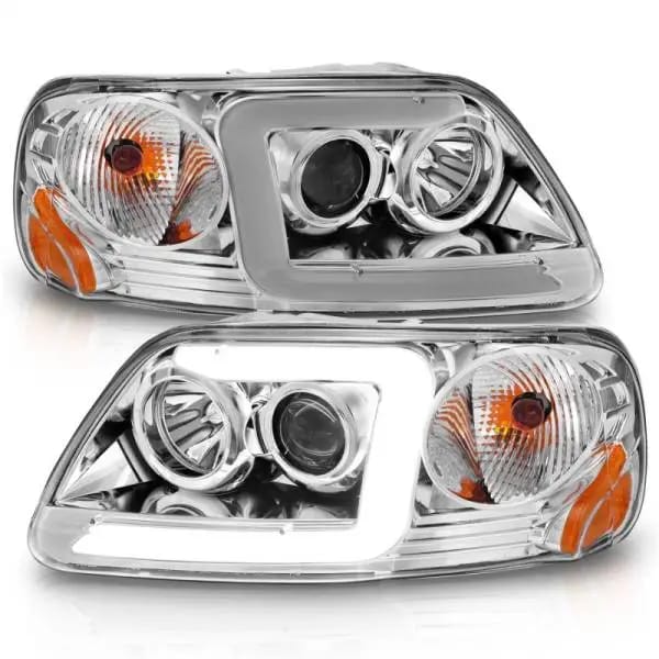 ANZO 1997-2003 Ford F-150 Projector Headlights w/ Light Bar Chrome Housing thumbnail 3