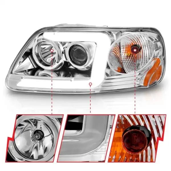ANZO 1997-2003 Ford F-150 Projector Headlights w/ Light Bar Chrome Housing thumbnail 4