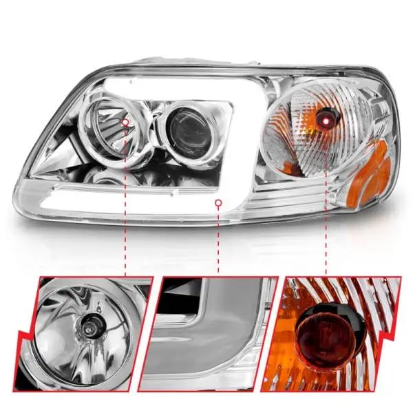 ANZO 1997-2003 Ford F-150 Projector Headlights w/ Light Bar Chrome Housing thumbnail 9