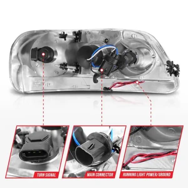 ANZO 1997-2003 Ford F-150 Projector Headlights w/ Light Bar Chrome Housing thumbnail 11