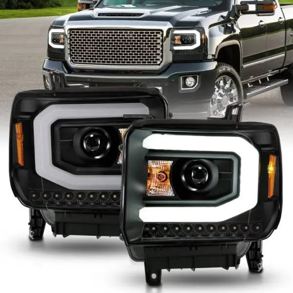 ANZO 2014-2015 GMC Sierra 1500 Projector Headlights w/ Light Bar Black Housing (Halogen Type) thumbnail 2