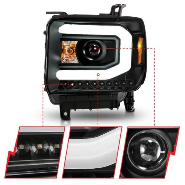 ANZO 2014-2015 GMC Sierra 1500 Projector Headlights w/ Light Bar Black Housing (Halogen Type) thumbnail 4