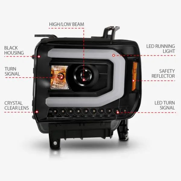 ANZO 2014-2015 GMC Sierra 1500 Projector Headlights w/ Light Bar Black Housing (Halogen Type) thumbnail 7