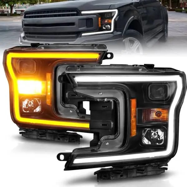 ANZO 2018-2020 Ford F-150 Projector Headlight w/ Plank Style Switchback Black Housing thumbnail 2