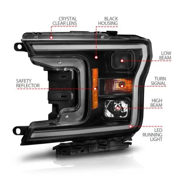 ANZO 2018-2020 Ford F-150 Projector Headlight w/ Plank Style Switchback Black Housing thumbnail 7