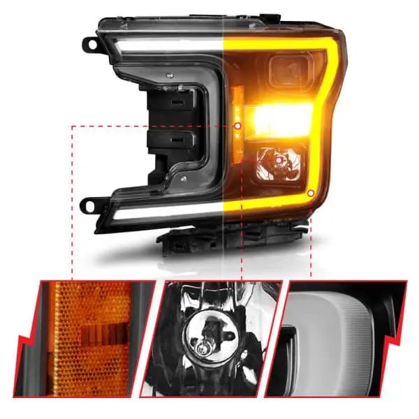 ANZO 2018-2020 Ford F-150 Projector Headlight w/ Plank Style Switchback Black Housing thumbnail 9