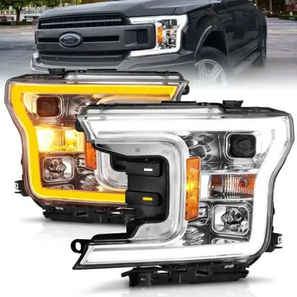 ANZO 2018-2020 Ford F-150 Projector Headlight w/Plank Style Switchback Chrome Housing thumbnail 2