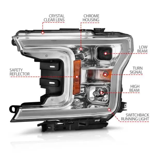 ANZO 2018-2020 Ford F-150 Projector Headlight w/Plank Style Switchback Chrome Housing thumbnail 7