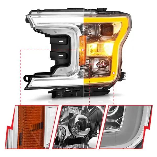 ANZO 2018-2020 Ford F-150 Projector Headlight w/Plank Style Switchback Chrome Housing thumbnail 9