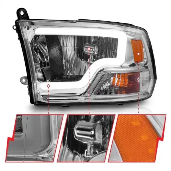 ANZO 2009-2018 Dodge Ram 1500/ 2500/ 3500 Crystal Headlights w/ Light Bar Chrome Housing thumbnail 4