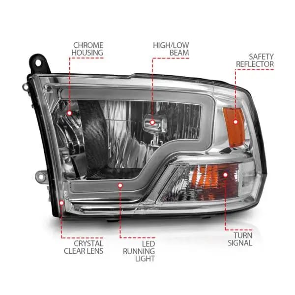 ANZO 2009-2018 Dodge Ram 1500/ 2500/ 3500 Crystal Headlights w/ Light Bar Chrome Housing thumbnail 7