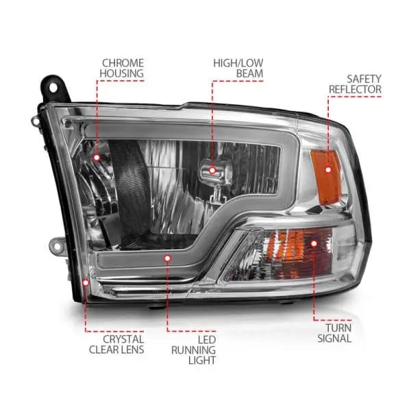 ANZO 2009-2018 Dodge Ram 1500/ 2500/ 3500 Crystal Headlights w/ Light Bar Chrome Housing thumbnail 10