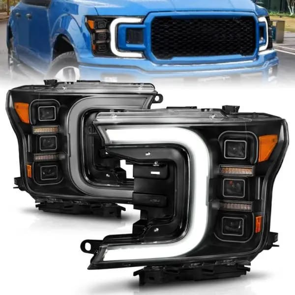 ANZO 18-20 Ford F-150 Full Led Projector Light Bar Headlights Black Amber thumbnail 2