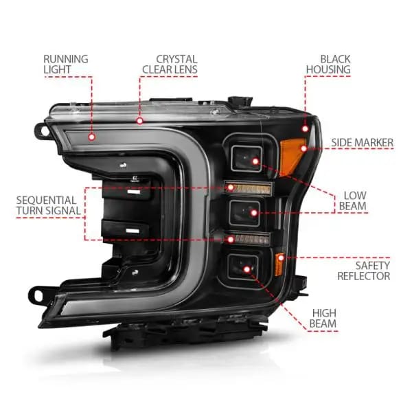 ANZO 18-20 Ford F-150 Full Led Projector Light Bar Headlights Black Amber thumbnail 6