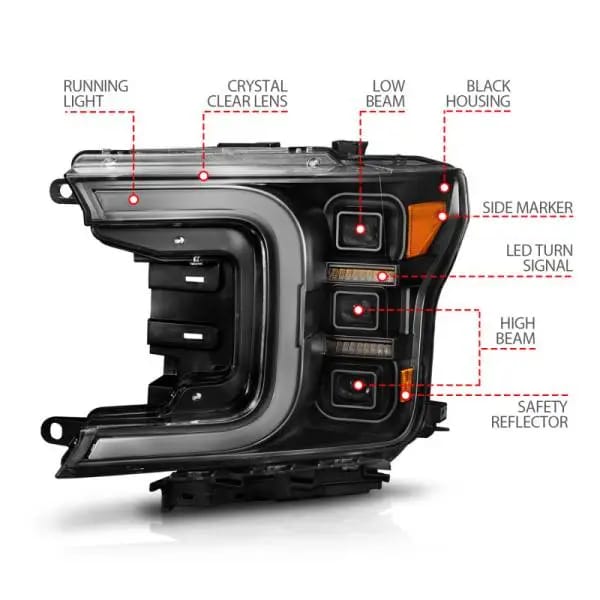 ANZO 18-20 Ford F-150 Full Led Projector Light Bar Headlights Black Amber thumbnail 8